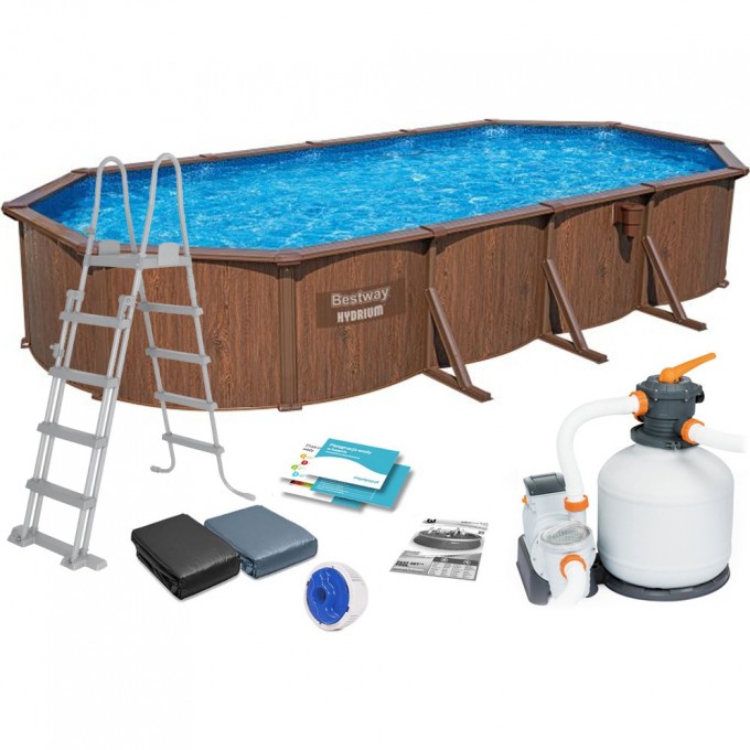 Каркасный бассейн BESTWAY 732х366х130см, композит, 27090л, песчаный фильтр-насос, 5678л\ч, лестница, тент, подстилка 561CW BW Каркасный бассейн BESTWAY 732х366х130см, композит, 27090л, песчаный фильтр-насос, 5678л\ч, лестница, тент, подстилка 561CW BW