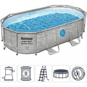 Каркасный бассейн BESTWAY POWER STEEL 427х250х100см Ротанг 7250л + фильтр-насос 2006 л/ч, лестница, тент Каркасный бассейн BESTWAY POWER STEEL 427х250х100см Ротанг 7250л + фильтр-насос 2006 л/ч, лестница, тент