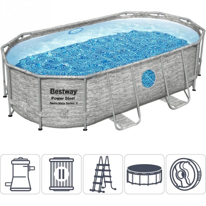 Каркасный бассейн BESTWAY POWER STEEL 427х250х100см Ротанг 7250л + фильтр-насос 2006 л/ч, лестница, тент 56714 BW Каркасный бассейн BESTWAY POWER STEEL 427х250х100см Ротанг 7250л + фильтр-насос 2006 л/ч, лестница, тент 56714 BW