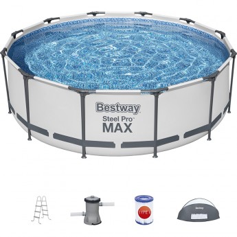 Каркасный бассейн BESTWAY STEEL PRO MAX 366х100см, 9150л, с навесом, фил.-насос 2006л/ч, лестница Каркасный бассейн BESTWAY STEEL PRO MAX 366х100см, 9150л, с навесом, фил.-насос 2006л/ч, лестница