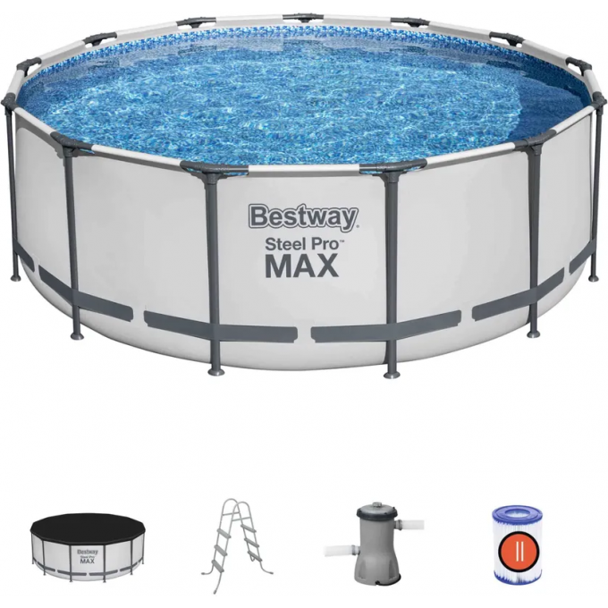 Каркасный бассейн BESTWAY STEEL PRO MAX 5618W 396х122см, 12690л, фильтр-насос 3028л/ч, лестница, тент 5618W BW Каркасный бассейн BESTWAY STEEL PRO MAX 5618W 396х122см, 12690л, фильтр-насос 3028л/ч, лестница, тент 5618W BW
