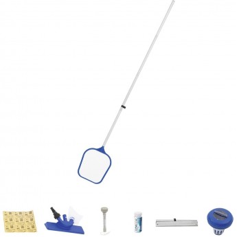 Набор для чистки бассейна BESTWAY (ручка 161 см, сачок, щетка, дозатор, термометр, тест-полоски, рем. набор) Набор для чистки бассейна BESTWAY (ручка 161 см, сачок, щетка, дозатор, термометр, тест-полоски, рем. набор)