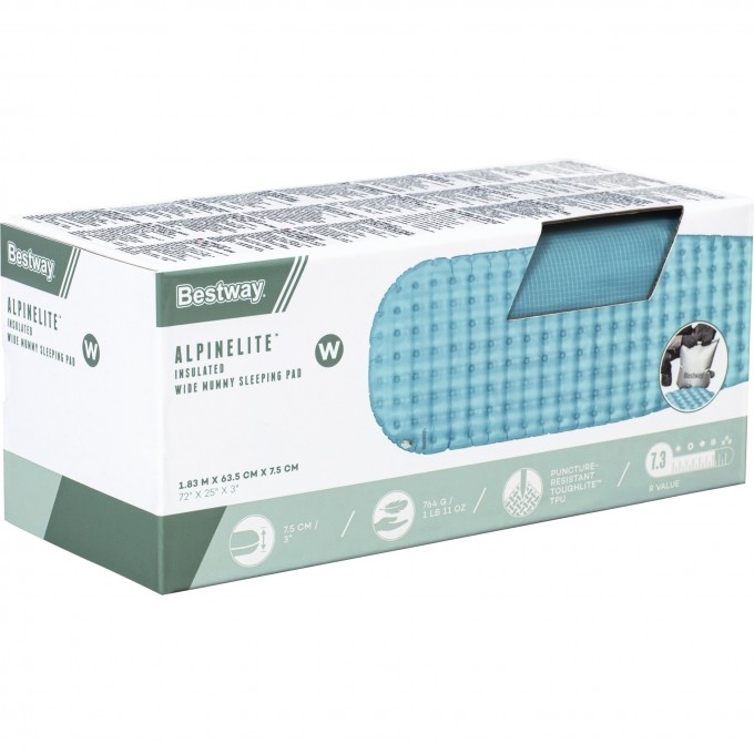 Надувной спальный коврик каремат BESTWAY ALPINELITE INSULATED WIDE MUMMY 69613 183x63.5x7.5 см 69613 BW Надувной спальный коврик каремат BESTWAY ALPINELITE INSULATED WIDE MUMMY 69613 183x63.5x7.5 см 69613 BW